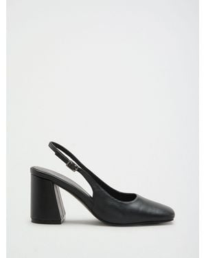Friends Like These Faux Leather Square Toe Slingback Mid Block Heel Court Shoes - Black
