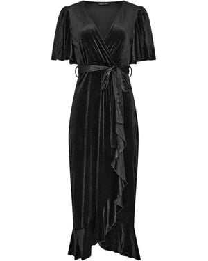 M Com Velvet Wrap Ruffle Dress - Black