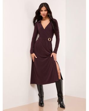 Lipsy Wrap Collared Jersey Midi Shirt Dress - Multicolor