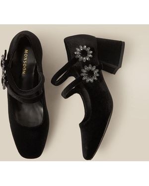 Monsoon Symone Velvet Mary Jane Block Heels - Black