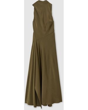 Reiss Khaki Sabine Petite Satin Cape-Detail Maxi Dress - Green