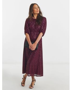 JD Williams Linear Sequin Puff Sleeve Midi Dress - Lila