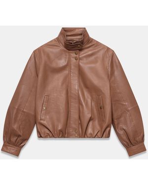 Mint Velvet Funnel Neck Leather Jacket - Brown
