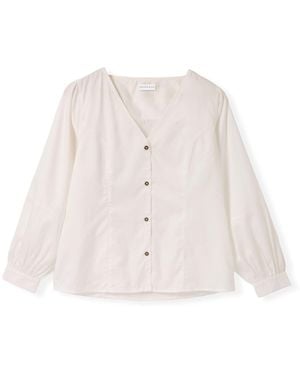 Celtic & Co. Cotton Blend V-Neck Button Through Blouse - White