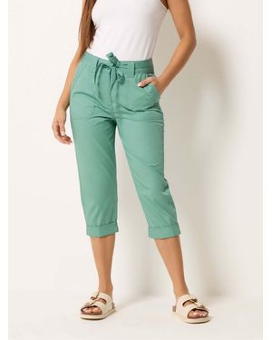 M Com Petite Cotton Poplin Cropped Pants - Green