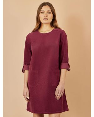 Yumi' Cord Tunic Dress With 3/4 Sleeves And Pockets - Purple