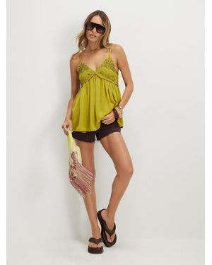 River Island Ripped 5 Pocket Hotpant Denim Shorts - Yellow