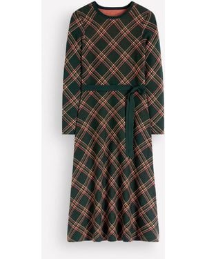 Boden Crew Neck Midi Jacquard Dress - Green