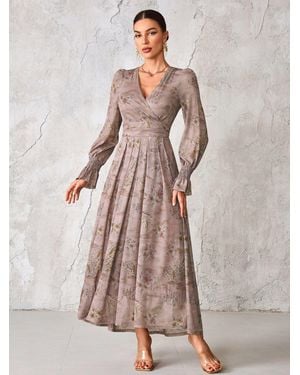 Jolie Moi Long Sleeve Mesh Maxi Dress - Purple