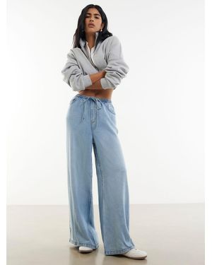 River Island Light Wide Leg Pajama Style Drawstring Jeans - Blue