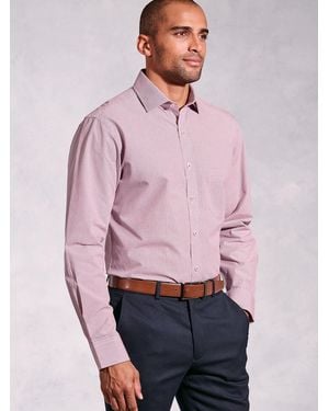 Brook Taverner Regular Fit Micro Oxford Check Long Sleeve 100% Cotton Shirt - Pink