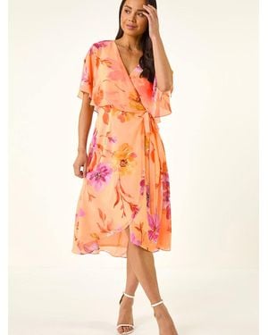 Roman Petite Tie Front Dress - Orange