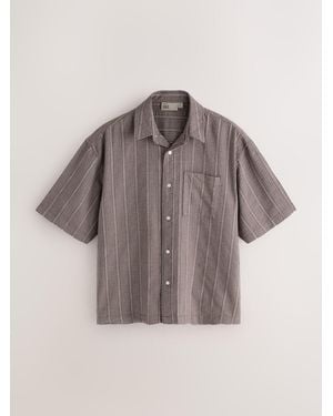 Next Edit Short Sleeve Seersucker Stripe Shirt - Gray