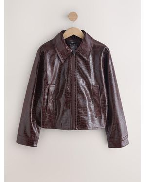 Next Berry Croc Texture Faux Leather Jacket - Brown