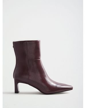 Love & Roses Burgundy Faux Leather Mid Heeled Ankle Boots - White