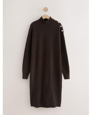 Next Stand Neck Knitted Midi Jumper Dress - Black