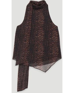 Hush Odette Halter Neck Leopard Metallised Fiber Chiffon Top - Brown