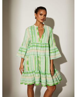 South Beach Jaquard Long Sleeve Mini Dress - Green