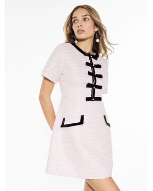 River Island Bow Front Boucle Dress - White