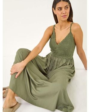 Roman Crochet Strappy Midi Dress - Green