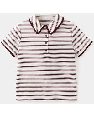Mango Short Sleeve Striped Knitted Polo Shirt - Grey