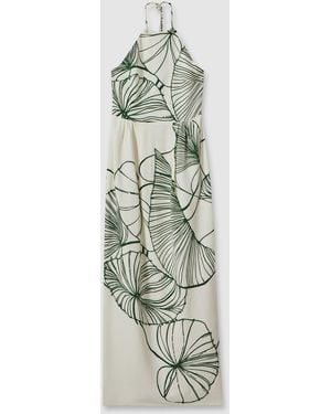 Reiss Lexi Floral Sketch Halter Neck Maxi Dress - White