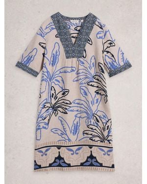White Stuff Ash Linen Dress - Blue