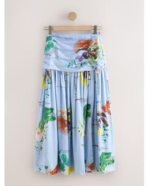 Next Kew Collection Botanical Satin Maxi Skirt - Blue