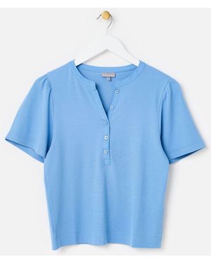 Oliver Bonas Ribbed Short Sleeve Henley Top - Blue