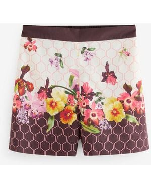 Ted Baker Ecru/Chocolate Geo Floral Beach Shorts - White