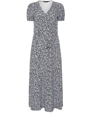 M Com Petite Maxi Wrap Dress - Gray
