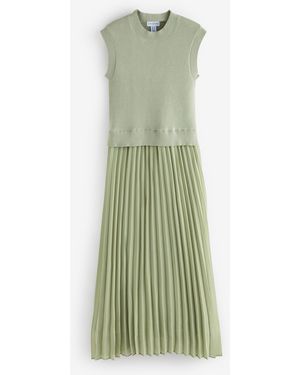 Style Cheat Knitted Bodice Pleated Skirt Dress - Grün