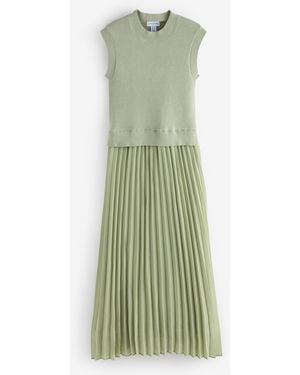 Style Cheat Knitted Bodice Pleated Skirt Dress - Grün