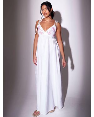 South Beach Embroidered Flower Tie Shoulder Maxi Dress - Purple