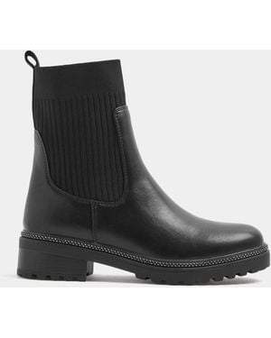 Yours Curve Wide Fit Ribbed Glitter Detail Ribbed Boots - Black
