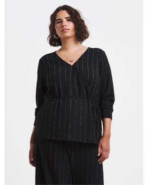 Simply Be Lurex Stripe Wrap Over Top - Black