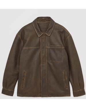Reiss Pierce - Brown Monogram Embossed Leather Jacket Relaxed-fit, Xl