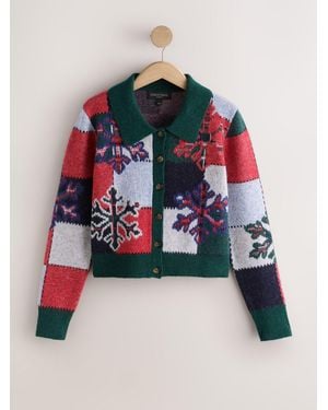 Next Multi Patched Snowflake Christmas Cardigan - Green