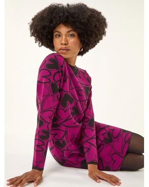 Roman Jacquard Heart Knit Dress - Purple