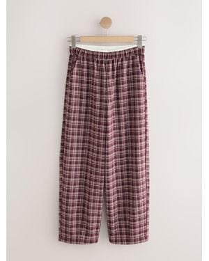Next Berry Check Brushed Barrel Leg Pants - Brown