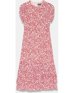Mint Velvet Polka Dot Ruffle Midi Dress - Pink
