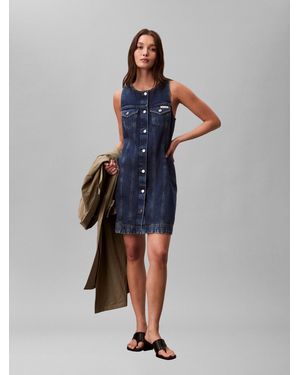 Calvin Klein Sleeveless Denim Trucker Dress - Blue