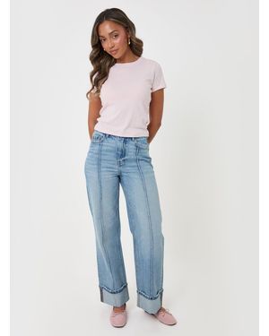 Threadbare Light Wide Leg Turn Up Jeans - Blue