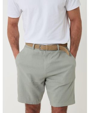 Threadbare Linen Blend Shorts With Belt - Gray