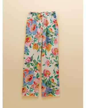 Joules Relaxed Wide Leg Pants With Linen - Blue