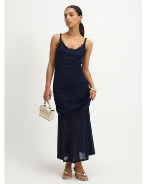 River Island Sleeveless Lace Trim Drape Midi Dress - Blue