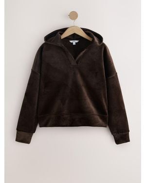 Next Soft Feel Cord Long Sleeve Hoodie - Black