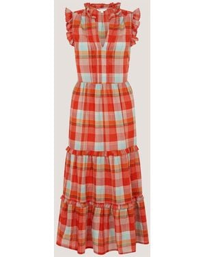Monsoon Cecily V-Neck Check Print Tiered Sleeveless Midi Dress
