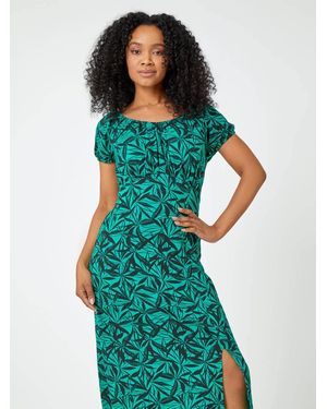 Roman Petite Leaf Print Midi Dress - Green