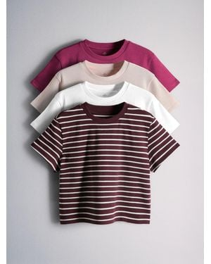 The Set Stripe 4 Pack Heavyweight Cropped Short Sleeve T-Shirts - Pink